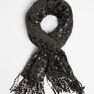 MELANIE LYNE:  Scalloped Sequin Shawl - black